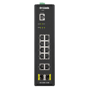 D-Link DIS-200G-12SW 12-Port Smart Managed Industrial Ethernet Switch, 2 SFP slots, Fanless, DIN-rail, wall, or rack mount